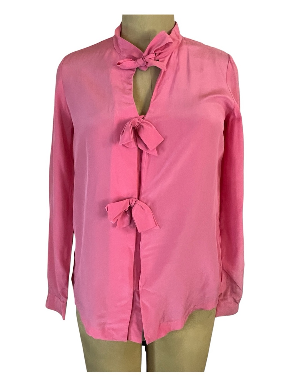 Raoul Pink Silk Placket front bow Tie-Detail Blouse